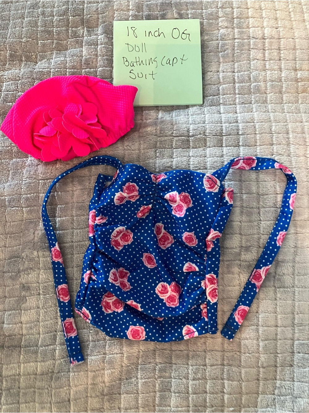 OG doll swim suit and cap . Doll clothes for 18 inch doll .